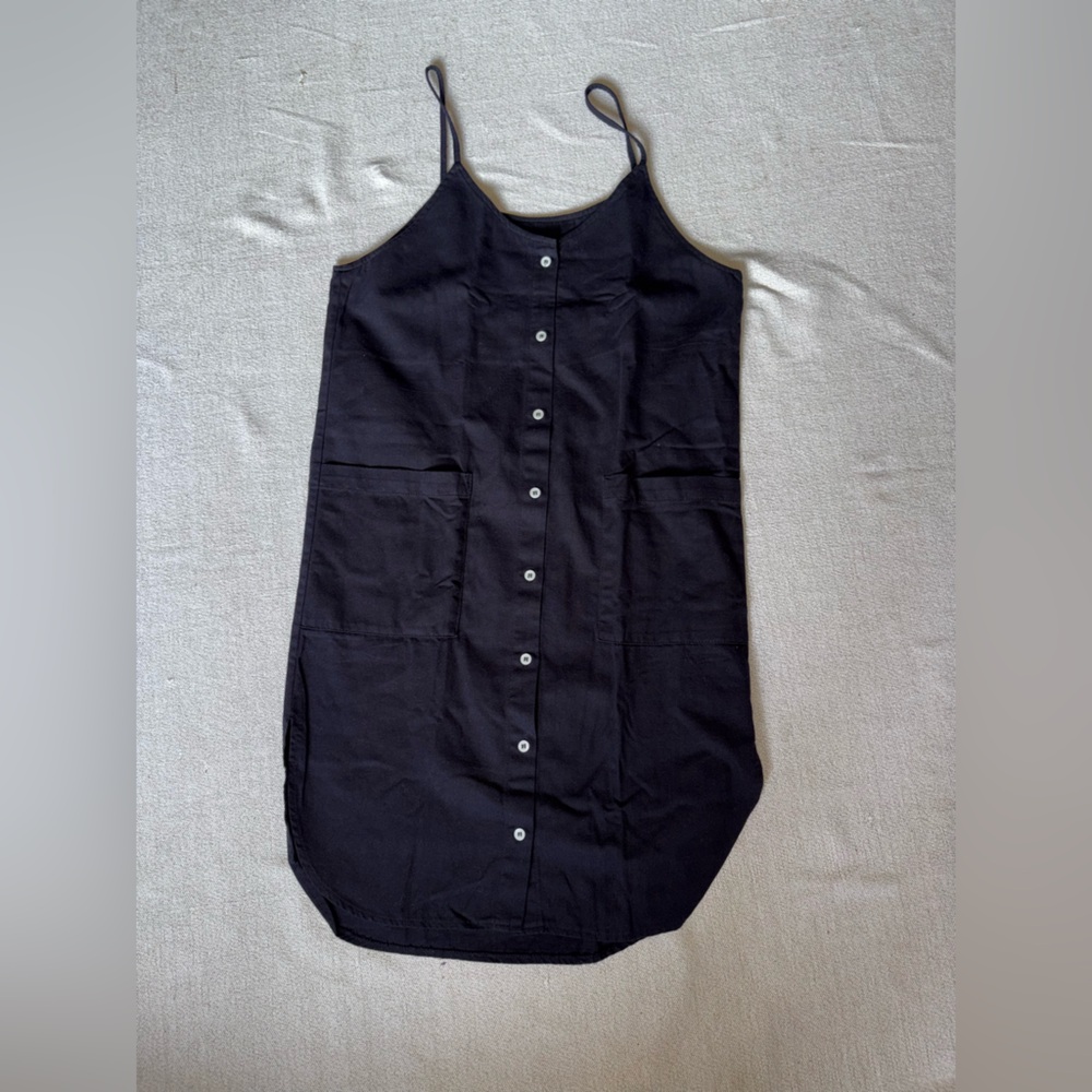Magpie Robin Cotton Button Down Black Slip Dress